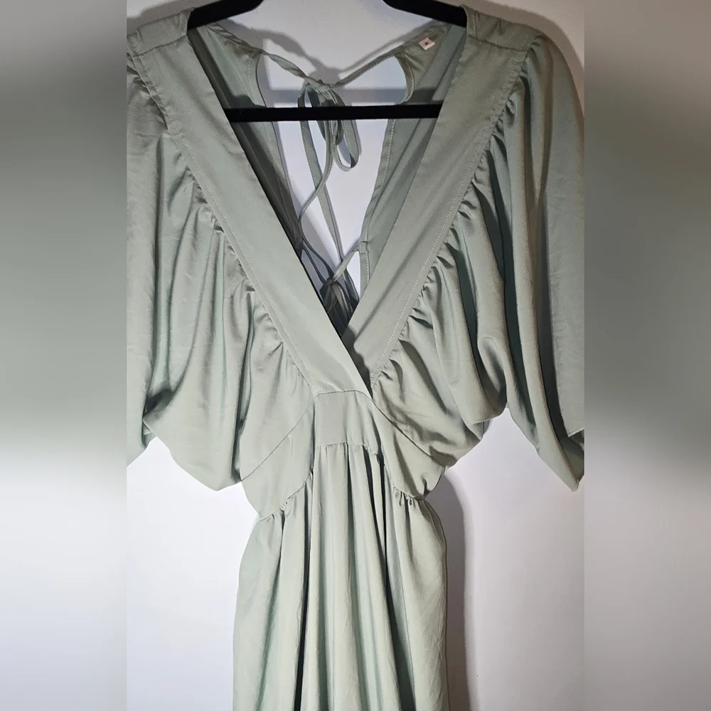 Sage Green Tie Back Maxi Dress Bohemian Holiday Festive Maternity - Picture 3 of 10